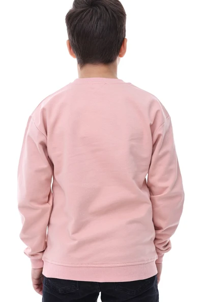 Basic Bisiklet Yaka Şardonlu Çocuk Sweatshirt 3-10 Yaş Pudra - 6