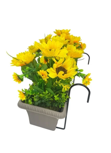 Nettenevime Yapay Çiçek Ay Çiçeği Mokka Küpeşte Askılı Saksıda Balkon Çiçeği - Resim 4