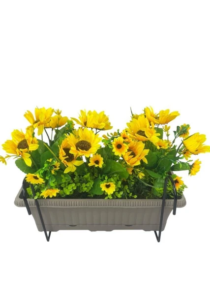 Nettenevime Yapay Çiçek Ay Çiçeği Mokka Küpeşte Askılı Saksıda Balkon Çiçeği - Resim 8