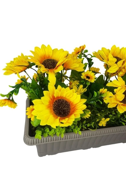 Nettenevime Yapay Çiçek Ay Çiçeği Mokka Küpeşte Askılı Saksıda Balkon Çiçeği - Resim 3