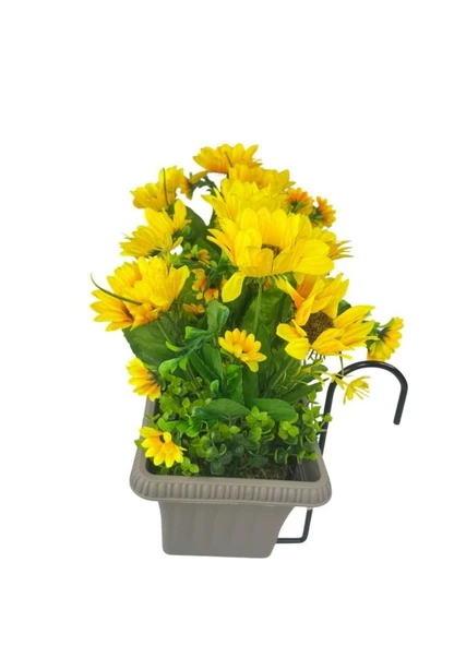 Nettenevime Yapay Çiçek Ay Çiçeği Mokka Küpeşte Askılı Saksıda Balkon Çiçeği - Resim 6