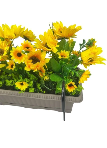 Nettenevime Yapay Çiçek Ay Çiçeği Mokka Küpeşte Askılı Saksıda Balkon Çiçeği - Resim 7