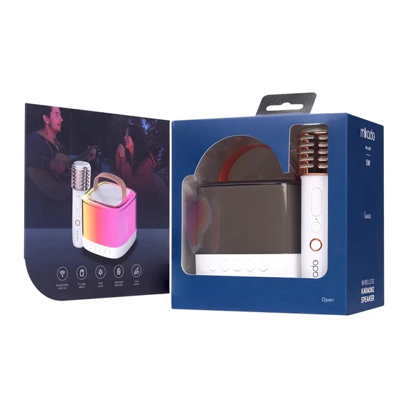 Mikado MD-16BT Favorite Beyaz TF Kart Destekli Bluetooth Wireless Karaoke Mikrofonlu 1200mAh Speaker - 2