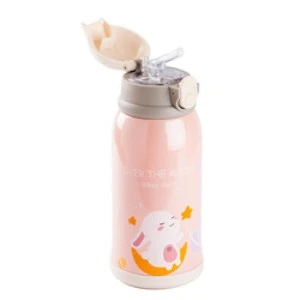 KAKE PEMBE TAVŞAN DESENLİ ÇİFT KAPAKLI ÇOCUK TERMOSU 600ML - 3