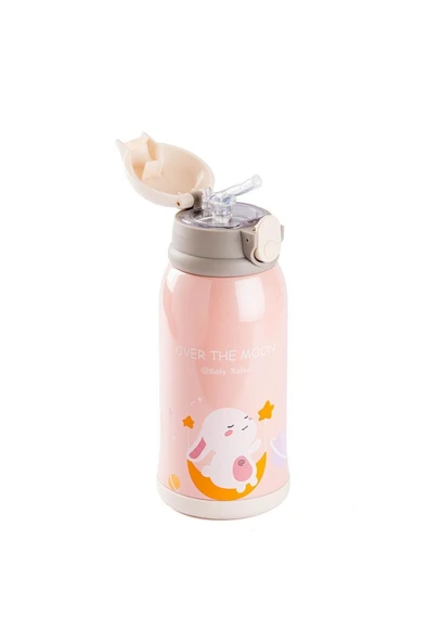 KAKE PEMBE TAVŞAN DESENLİ ÇİFT KAPAKLI ÇOCUK TERMOSU 600ML - 2