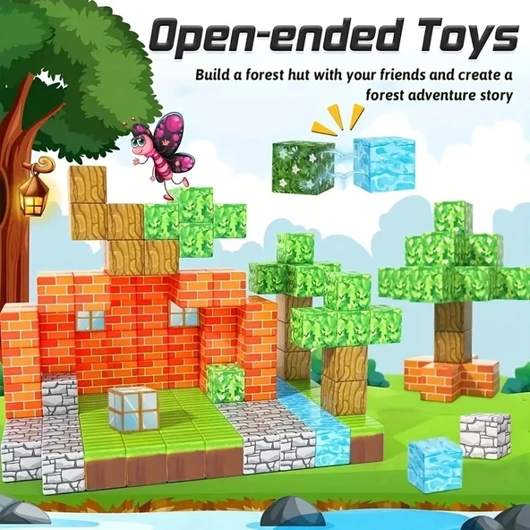 Minecraft 104 Parça Manyetik Mıknatıslı Küpler Çocuklar İçin Eğitici Yapı Oyuncakları - 4