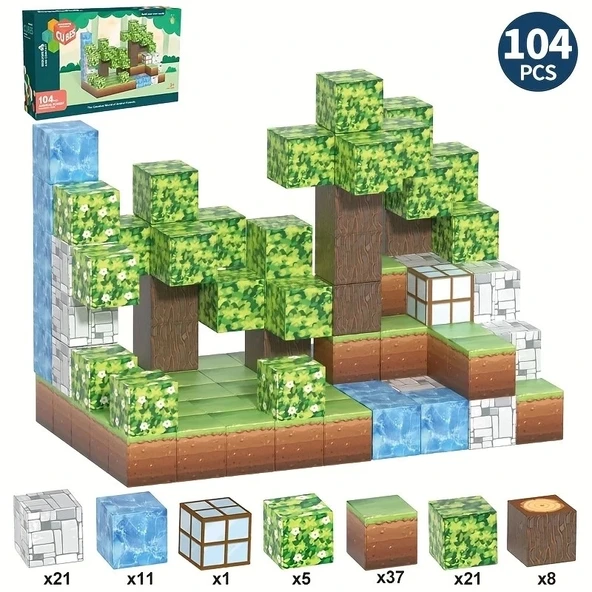 Minecraft 104 Parça Manyetik Mıknatıslı Küpler Çocuklar İçin Eğitici Yapı Oyuncakları
