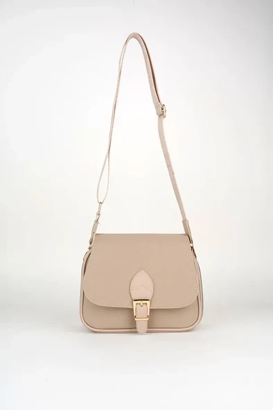 Kadın Bej Çok Cepli Kapaklı Kolon Askılı Fermuar ve Çıt Çıt Kapama El Kol Ve Omuz Çantası - 3