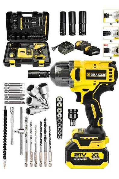 21v Çift Akülü Şarjlı Matkap 800nm Torklu Somun Sıkma Sökme-Sarı