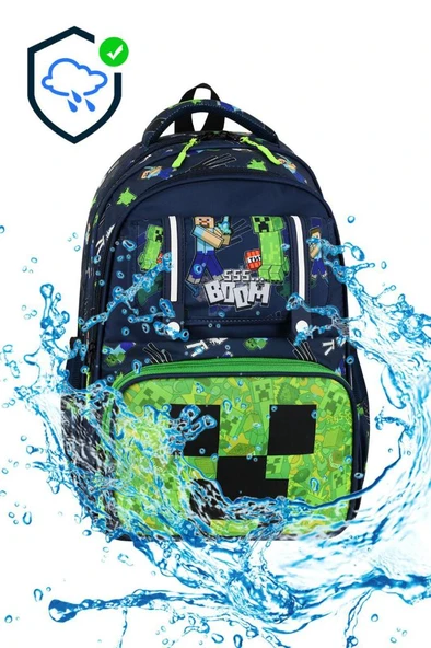 İlkokul Çantası MineCraft 3'lü Set 42*30 Cm Beslenme Çantası Kalem Kutusu Ortopedik Erkek Çocuk - Resim 3