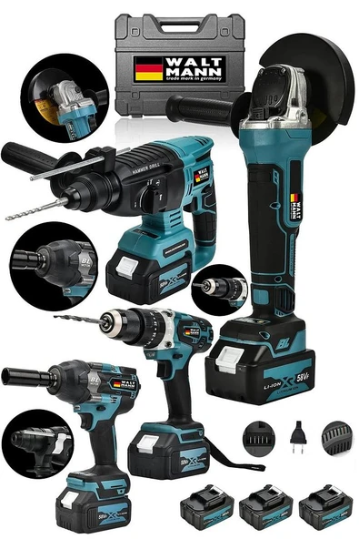 4 lü Set Şarjlı Kömürsüz Motor Matkap Vidalama-Kırıcı Delici Hılti-Taşlama-Somun Sökme Makinesi