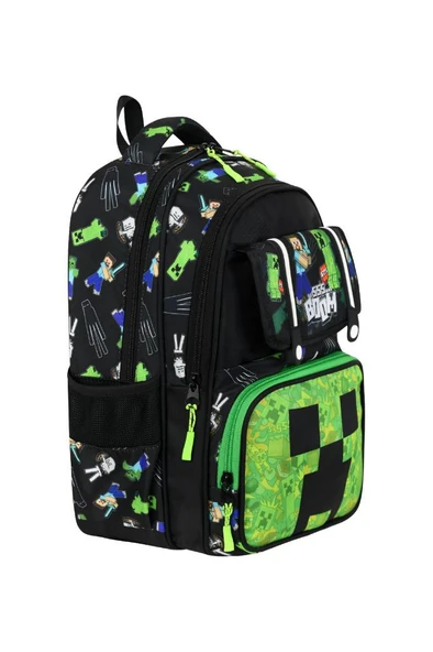 İlkokul Çantası MineCraft 3'lü Set 42*30 Cm Beslenme Çantası Kalem Kutusu Ortopedik Erkek Çocuk - Resim 2