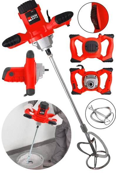Germany Devir Ayarlı 9600W Elektrikli Alçı Boya Harç Karıştırıcı Kırmızı Model - 2