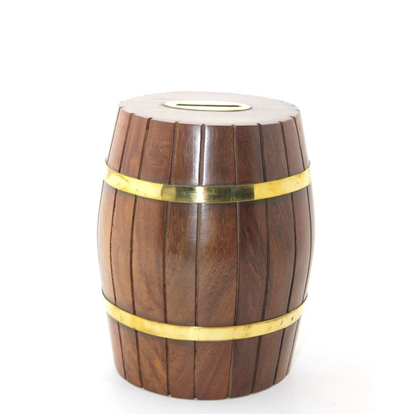 Pirinç Ahşap Fıçı Kumbara 15 Cm Wb538 ürün görseli