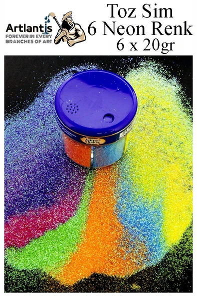 Neon Fosforlu Toz Sim 6 Renk 120 gr 2 Adet Tuzluklu Karışık 6 lı Renkli Canlı Neon Toz Sim Büyük Epoksi Reçine - 2