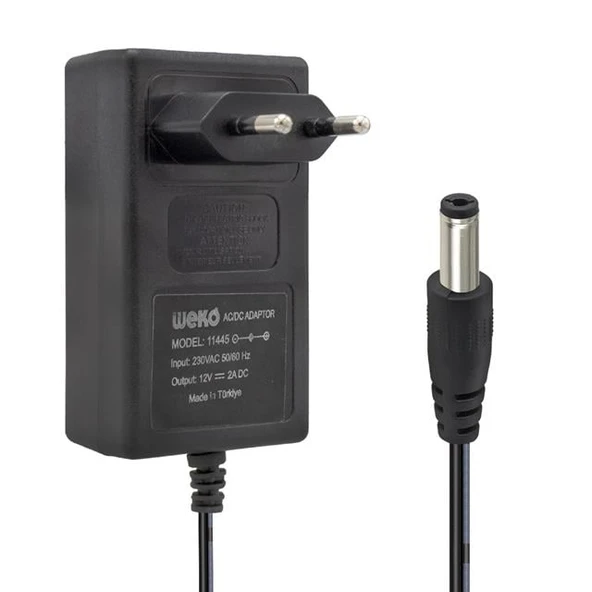 Weko 12 Volt 2 Amper 24 Watt Plastik Kasa Priz Tipi Adaptör (5.5X2.5 Uçlu)