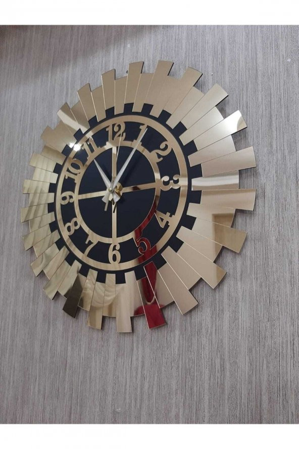 Dekoratif Gold Lüks Güneş Duvar Saati Modern Aynalı Pleksi Türk Rakamlı 50x50