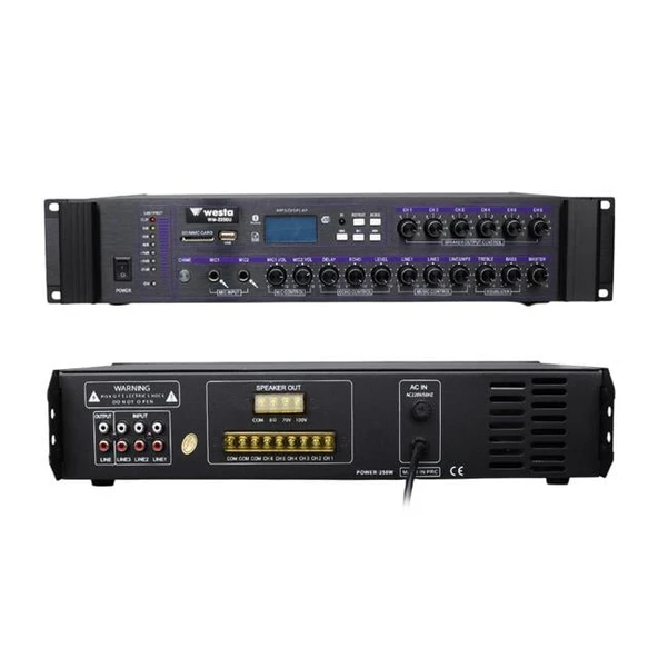 Westa WM-2250U 250 Watt 100 Volt USB-SD-Bluetooth 6 Bölgeli Trafolu Mixer Anfi - 2