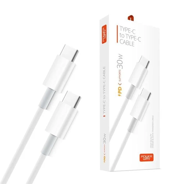 Powerway PD30 30 Watt Type-C To Type-C 1 Metre Hızlı Şarj Ve Data Transfer Kablosu