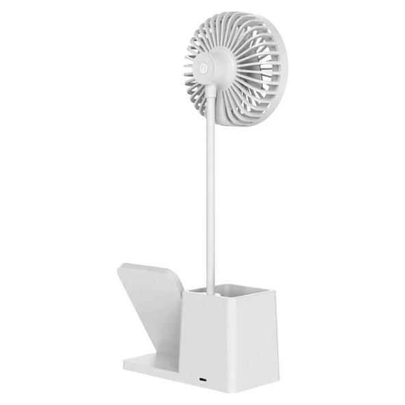 S-Link SL-M9055 10 Watt Kablosuz Şarj İstasyonlu Fanlı Kalemlikli Masa Lambası (Beyaz) - 2