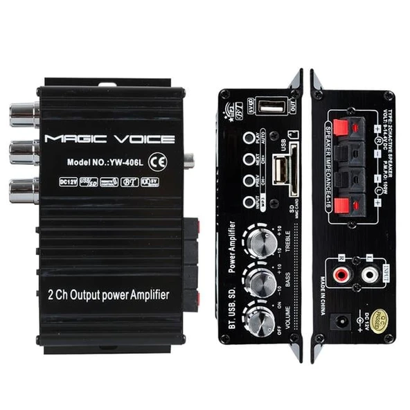 Magicvoice YW-406L 12 Volt 100 Watt Motosiklet Bluetooth Amfi USB/SD 2 Kanal Pazarcı - Anfi (154X80x42mm) - 2
