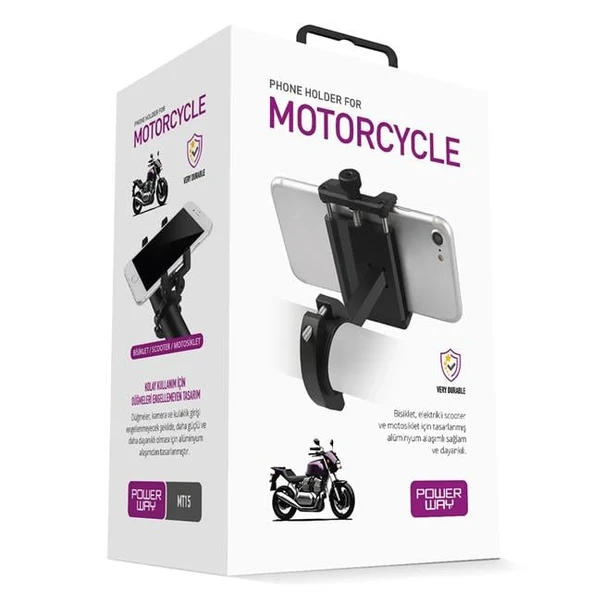 Powerway MT15 Motosiklet Bisiklet Scooter İçin Dayanıklı Gidon Uyumlu CNC Alüminyum Telefon Tutucu - 3