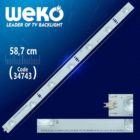 ARCELİK_55_APOLLON_8X8+8X7_2121C_8S1P_NH_L2 P76 4X8 ZBL60600-AA - 58.7 Cm 8 Ledli - WK-044 Led Tv Bar