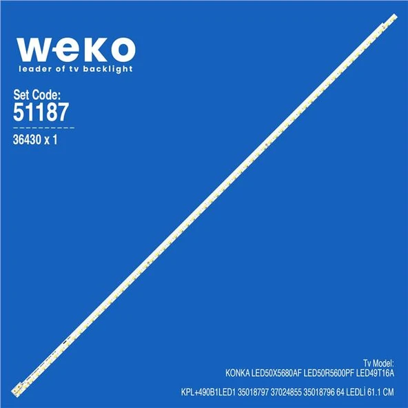 Wkset-6187 36430X1 Kpl + 490B1led1 35018797 37024855 35018796 1 Adet Led Bar (64Led)