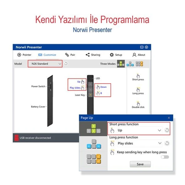 Norwii N26 2.4Ghz USB Kablosuz Profesyonel Sunum Kumandası (100M Kırmızı Lazer Menzil) - 4