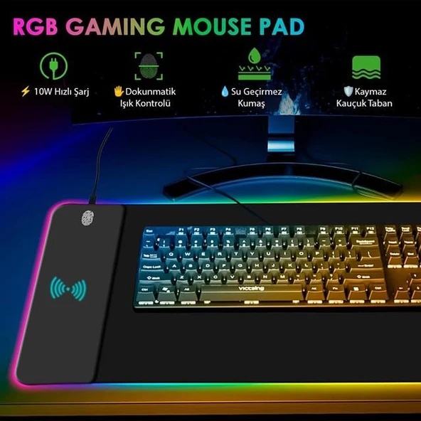 Powermaster PM-25115 XL RGB Gaming Mouse Pad Wireless Telefon Şarj Destekli 14 Modlu - 2