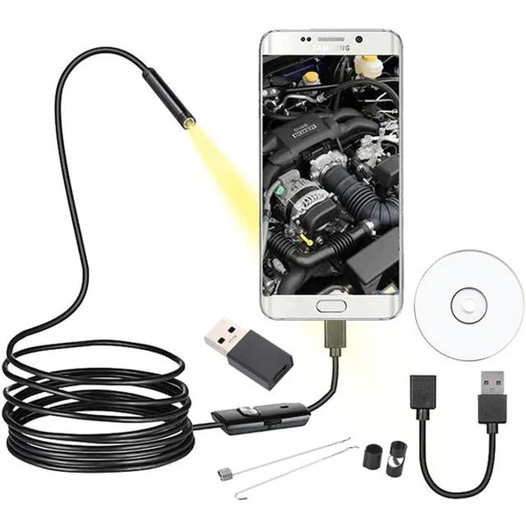 Powermaster 3İn1 Micro Usb+Type C+Pc 8 Mm Işıklı 5 Metre Endeskop Yılan Kamera - 2