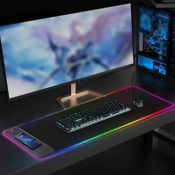Powermaster PM-25115 XL RGB Gaming Mouse Pad Wireless Telefon Şarj Destekli 14 Modlu - 4