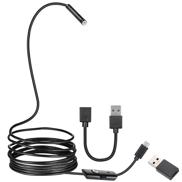 Powermaster 3İn1 Micro Usb+Type C+Pc 8 Mm Işıklı 5 Metre Endeskop Yılan Kamera - 3