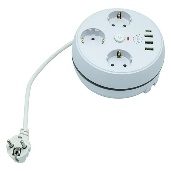 Vea VE-26583 3'LÜ 1.5 Metre Kablolu 3 USB / TYPE-C Girişli Akım Korumalı Grup Priz - 5