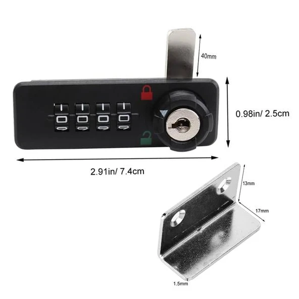 Powermaster PM-26731 4 Haneli Şifreli Ve Anahtarlı Mekanik Siyah Çekmece Dolap Kilidi (Sol) - 5
