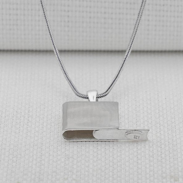 Dikdörtgen Tasarımlı Parlak 925 Ayar Gümüş Cevşen Muska Kabı Kolye - 2