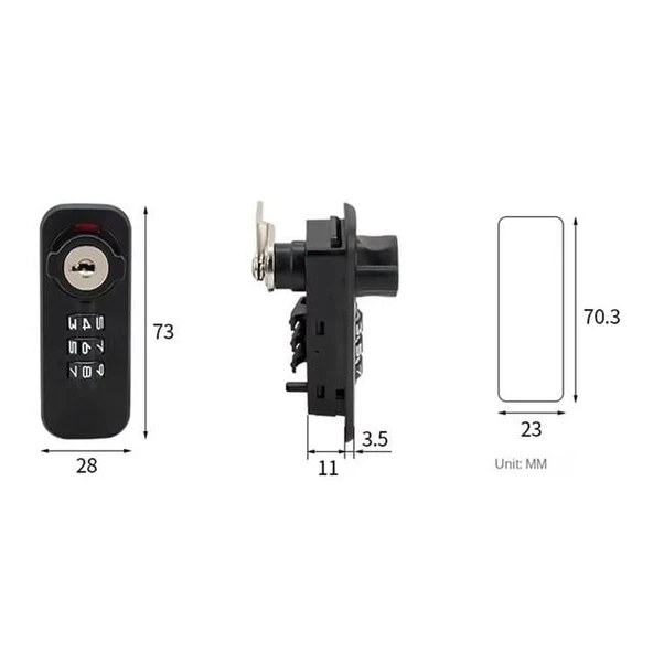 Powermaster PM-26726 3 Haneli Şifreli Ve Anahtarlı Mekanik Siyah Çekmece Dolap Kilidi (Sağ) - 5