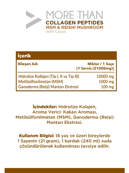 More Than Kakaolu Kolajen Peptit Msm & Reişi Mantarı 30 Saşe - 2