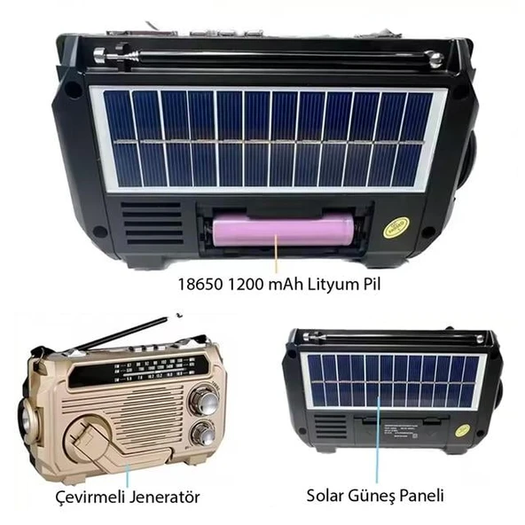 Puxing PX-777 Portatif Analog Radyo FM-USB-SD-AUX-Bluetooth Lityum Pilli Solar Güneş Panelli - 2