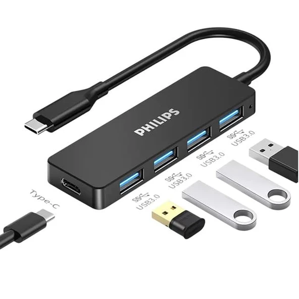 Philips SWR1603G/93 Siyah 20 Cm Kablolu Type-C To 4Xusb 3.0 Çoklayıcı - 2