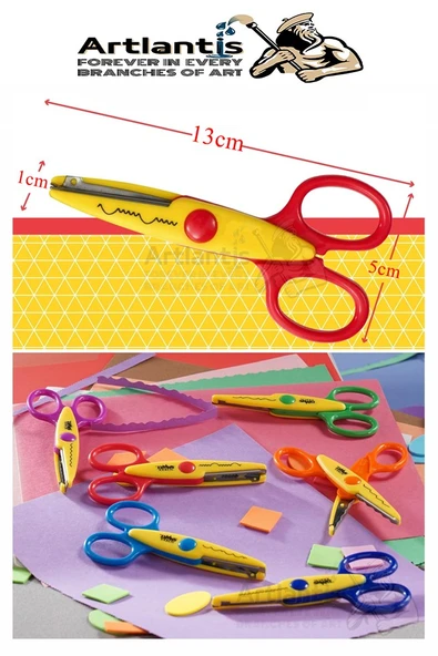 Şekilli Makas Metal Plastik Kaplamalı 3 lü 1 Paket Desenli Tırtıklı Şekilli Kesen Makas Seti Güvenli Çocuk Okul Öncesi - 5