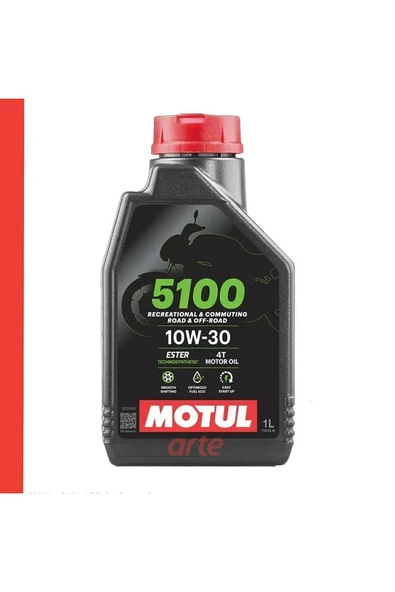 Motul 5100 10W-30 4T Motosiklet Motor Yağı – 1 Litre | Yeni Tarihli | Yarı Sentetik