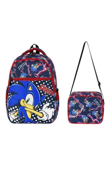 İlkokul Çantası Sonic 2'li Set 40*30 Cm Beslenme Çantası Ortopedik Sırt Çantası Erkek Çocuk ürün görseli 1
