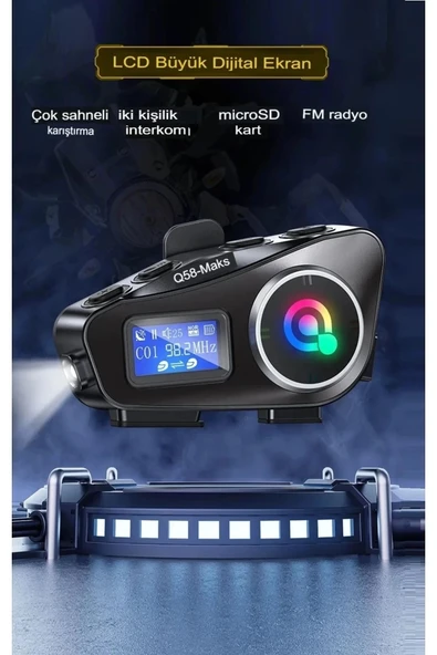 Q58-max Radyolu 2 Kişi Bağlantılı Bluetooth Kask Kulaklık Ekranlı Fenerli Müzik Ve Telsiz Intercom - 6