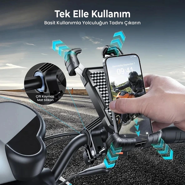 360° Derece Ayarlanabilen Gidon Bağlantılı Bisiklet Motosiklet İçin Abs 4-7.8″ İnç Telefon Tutucu - 5
