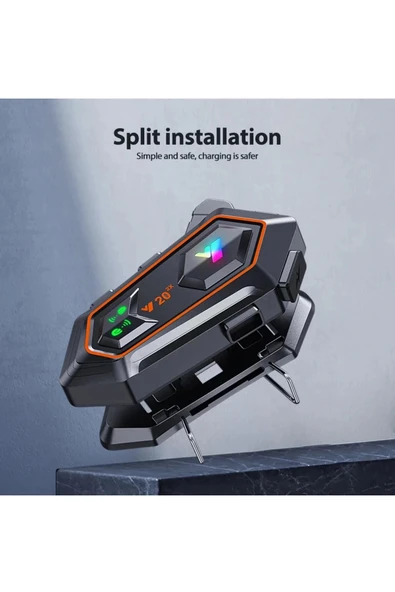 Y20 2x 1000m Telsiz Mesafeli 2 Kişi Bağlantılı Bluetooth Kask Kulaklık Fenerli İntercom - 4