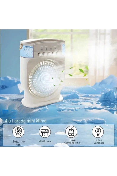 Şarjlı 600 Ml Su Hazneli Taşınabilir Masaüstü Vanilatör Güçlü Fan Ve 2000 Mah Pil Beyaz - 2