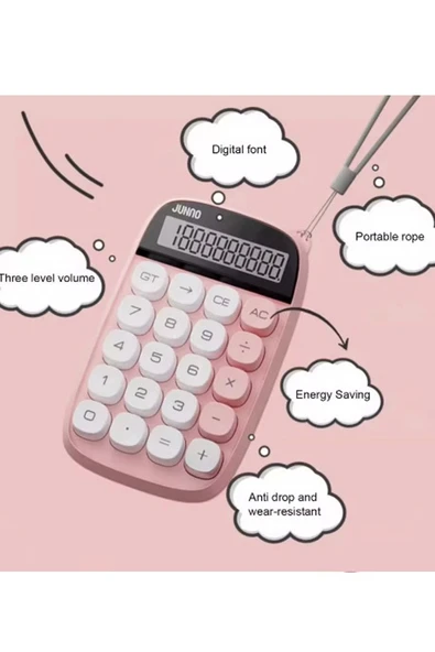 Sevimli Kare Tuşlu 10 Haneli Ldc Ekran Hesap Makinası Pembe - 3