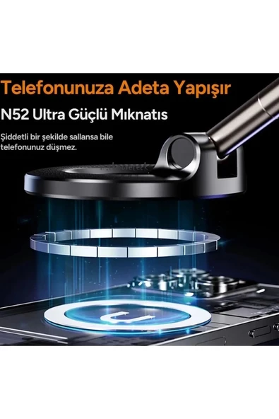 360 Dönebilen Ayarlanabilir Araç Içi Tutucu Kullanılabilen Vakumlu K007 Magsafe Telefon Tutucu - 6