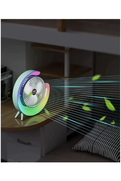 Masaüstü Vantilatör Usb Şarjlı Rgb Led Işıklı 3 Kademeli 180° Ayarlanabilir Soğutucu Fan Pembe - 8